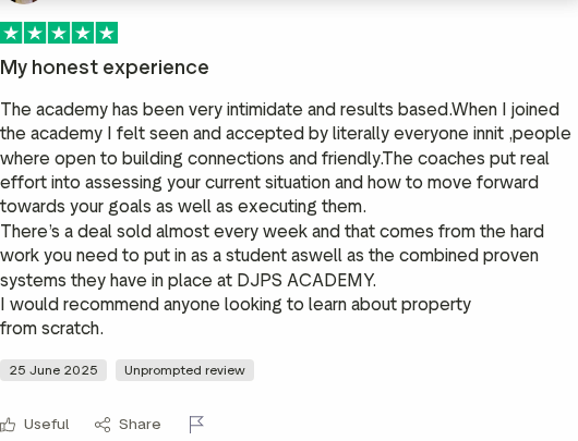 Trustpilot review for the DJPS Academy